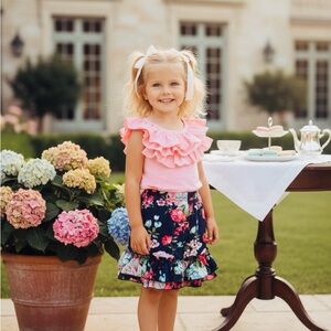 Floral Ruffle Kids Shorts and ruffle top set boutique girls Spring outfit